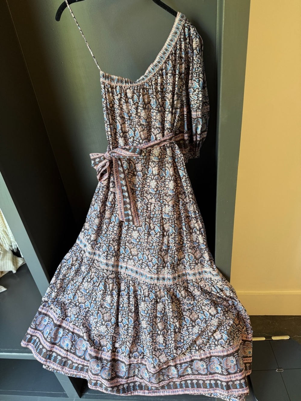 Sea New York One-Shoulder Floral Maxi Dress in Brown and Blue